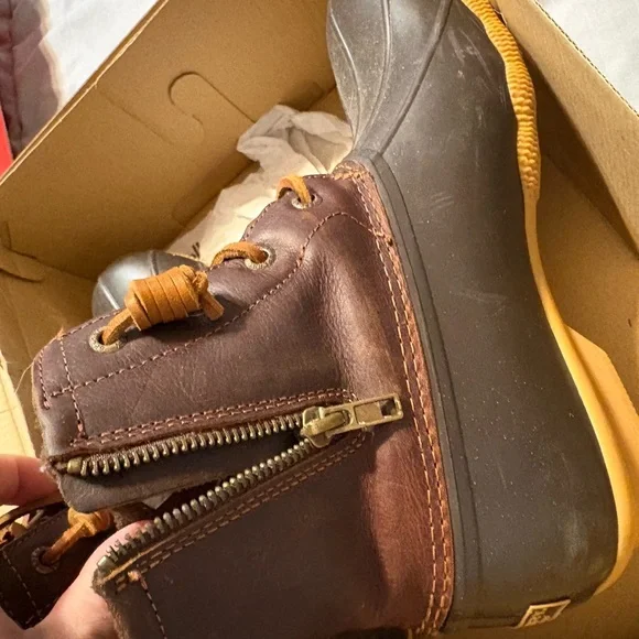 Sperry Men's Black and Brown Leather Rain Boots - Picture 4 of 7